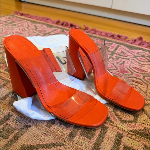Schutz “Victorie” High Block Heel Mule Sandals – Orange – Size 7.5 - Picture 3 of 9